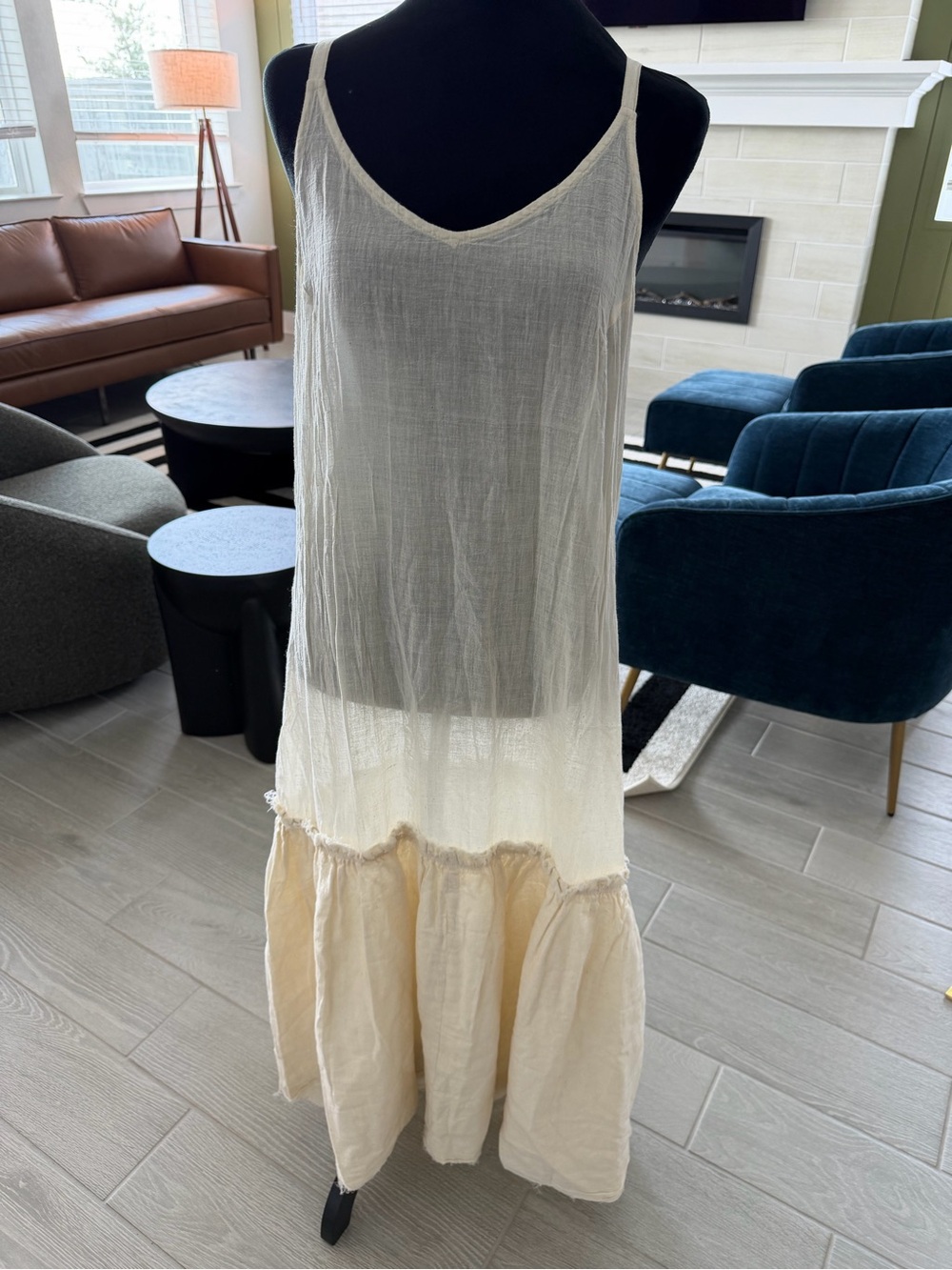 AUNTIE OTI 100% Cotton Khadi Natural Raw Hem Slip Dress Size Medium NWT